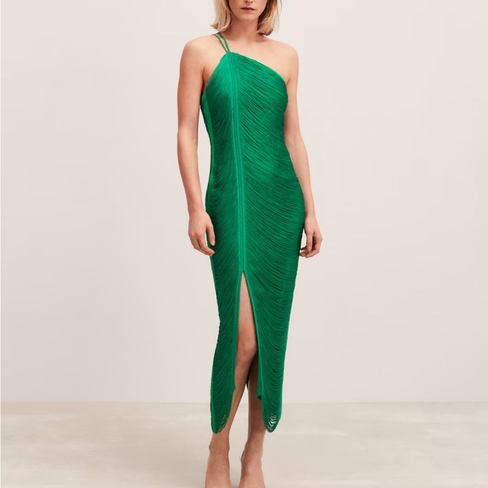 Mango CAPSULE
Asymmetrical dress with fringes, green, 6 size